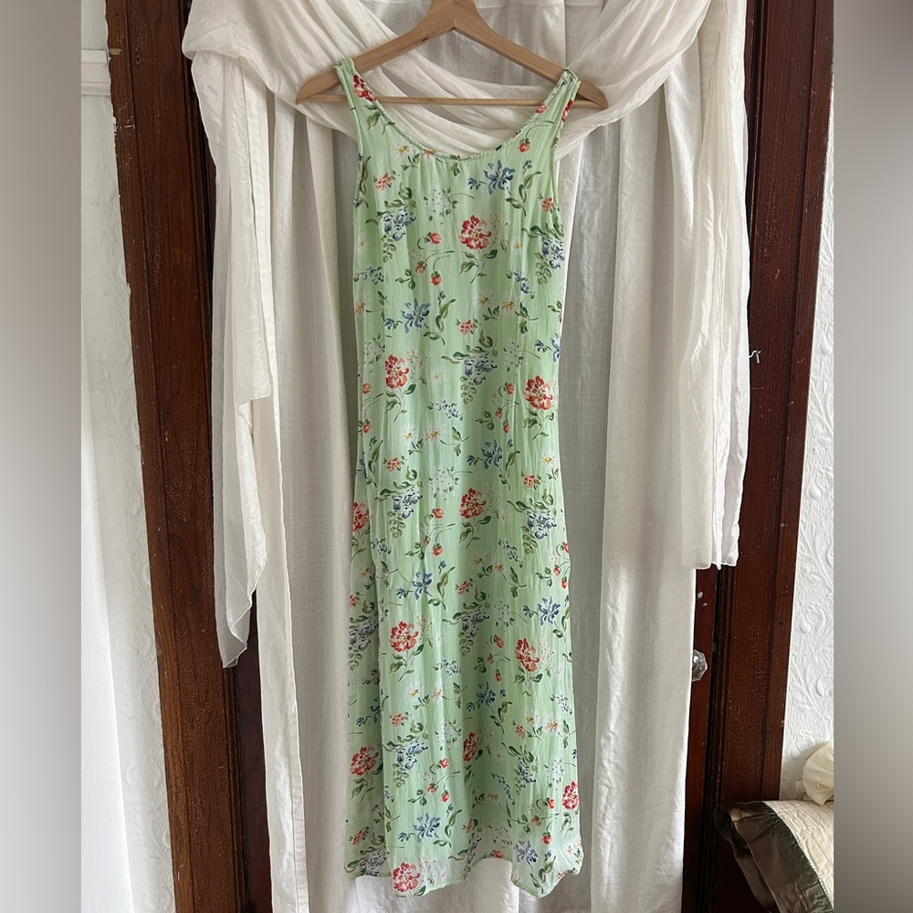Vintage Y2K Green Floral Summer Dress